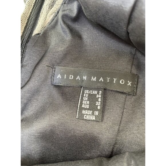 Aidan Mattox Boat Neck Sleeveless Zipper Back Twill & Mesh Dress 2 XS - Picture 4 of 13